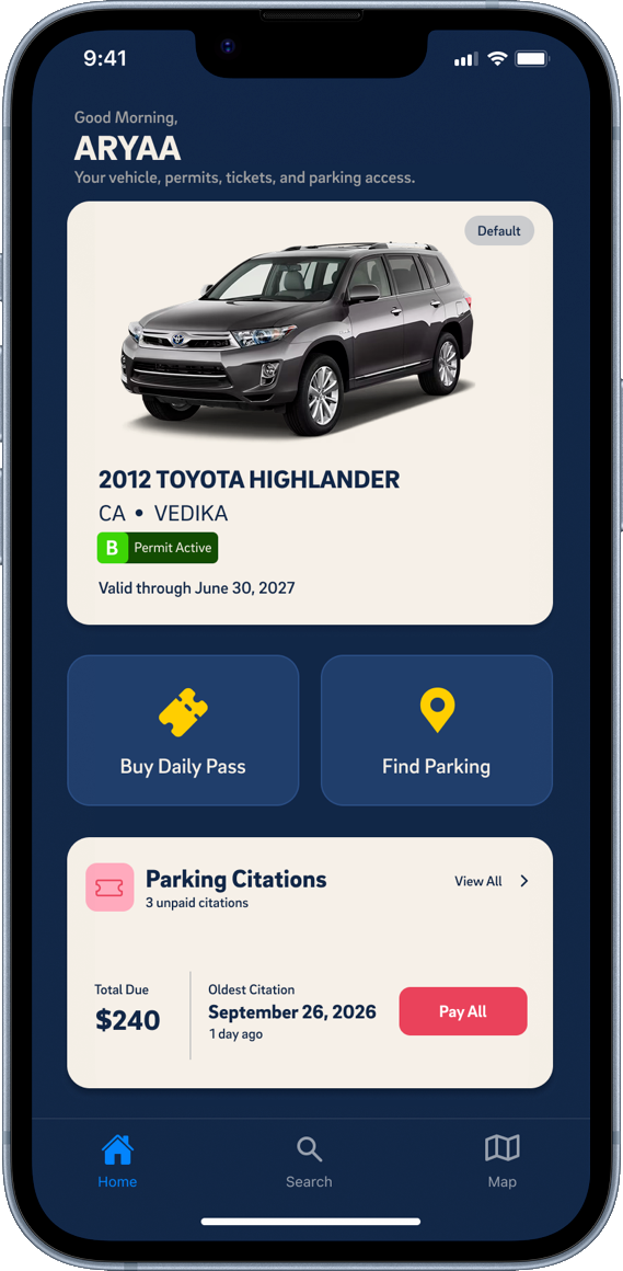 TritonPark home screen